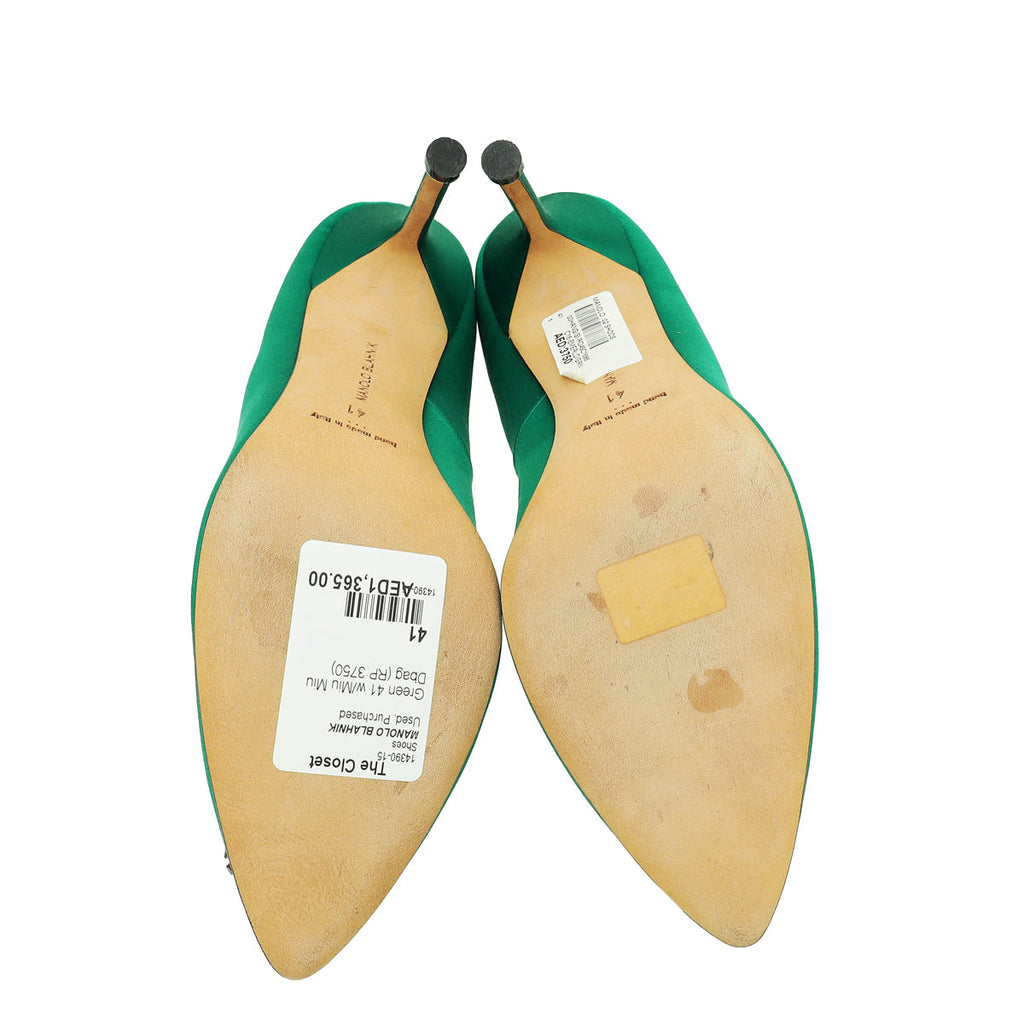 Manolo Blahnik Green Satin Hangisi Pumps 41