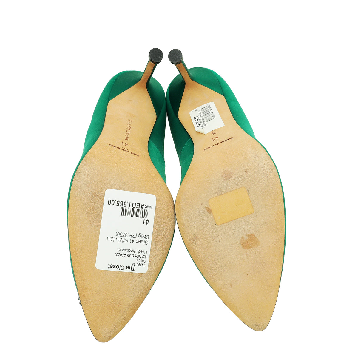 Manolo Blahnik Green Satin Hangisi Pumps 41