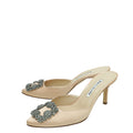Manolo Blahnik Nude Satin Hangisi Mules 38.5