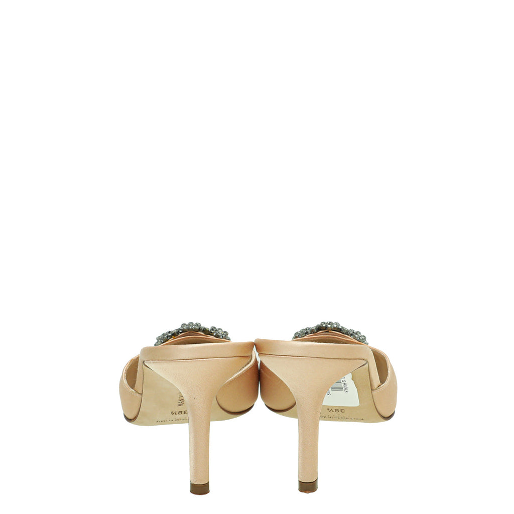 Manolo Blahnik Nude Satin Hangisi Mules 38.5