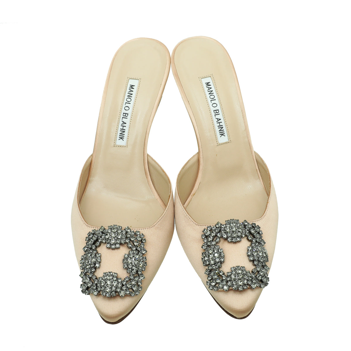 Manolo Blahnik Nude Satin Hangisi Mules 38.5
