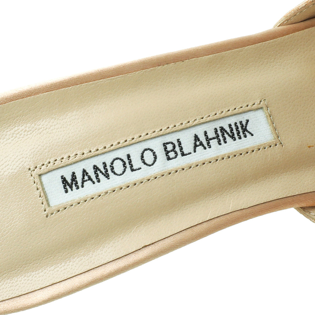 Manolo Blahnik Nude Satin Hangisi Mules 38.5