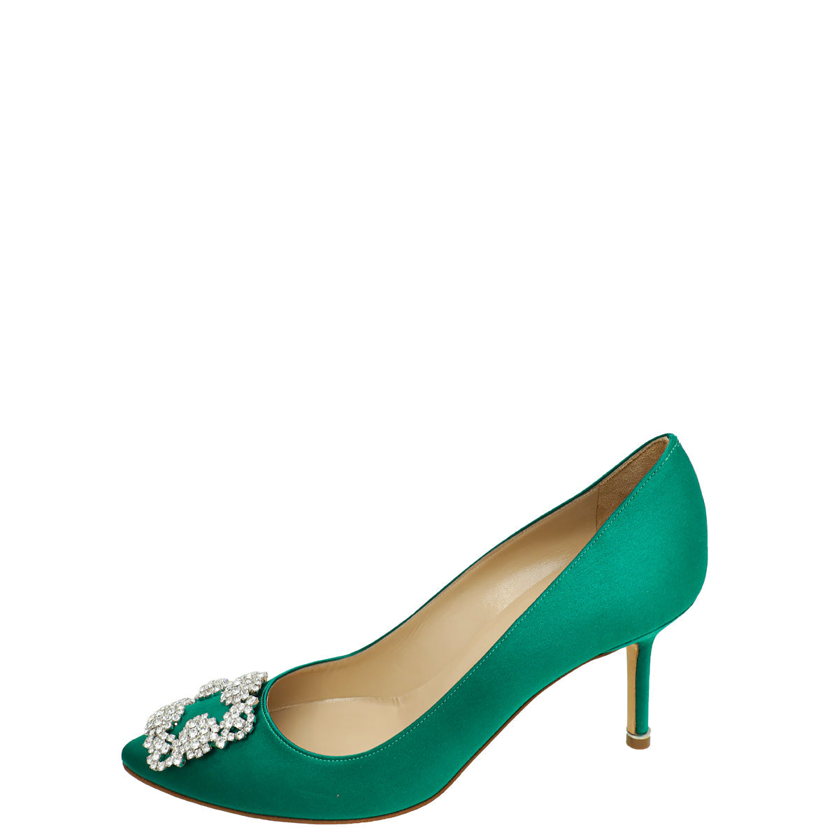 Manolo Blahnik Emerald Green Hangisi Satin Embellished Pump 39