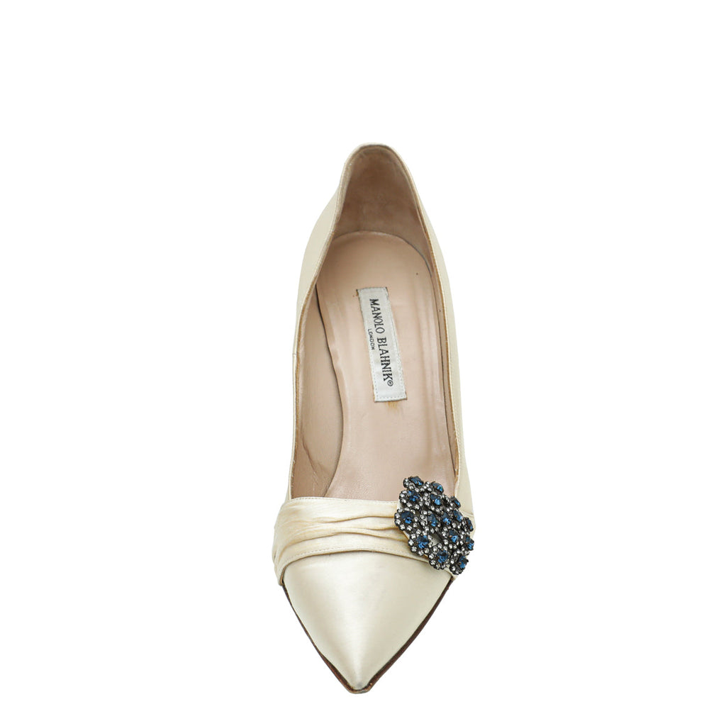 Manolo Blahnik Ivory Satin Perdu Pump 40.5