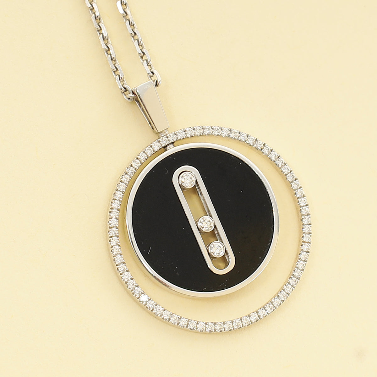 Messika 18K White Gold Lucky Move Diamond and Onyx Necklace