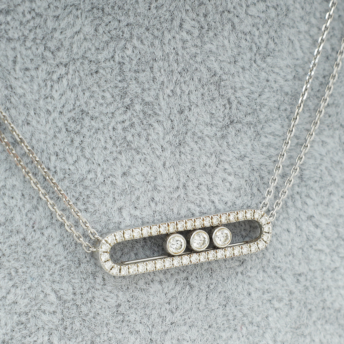 Messika 18K White Gold Move Pave Diamond Double Chain Necklace