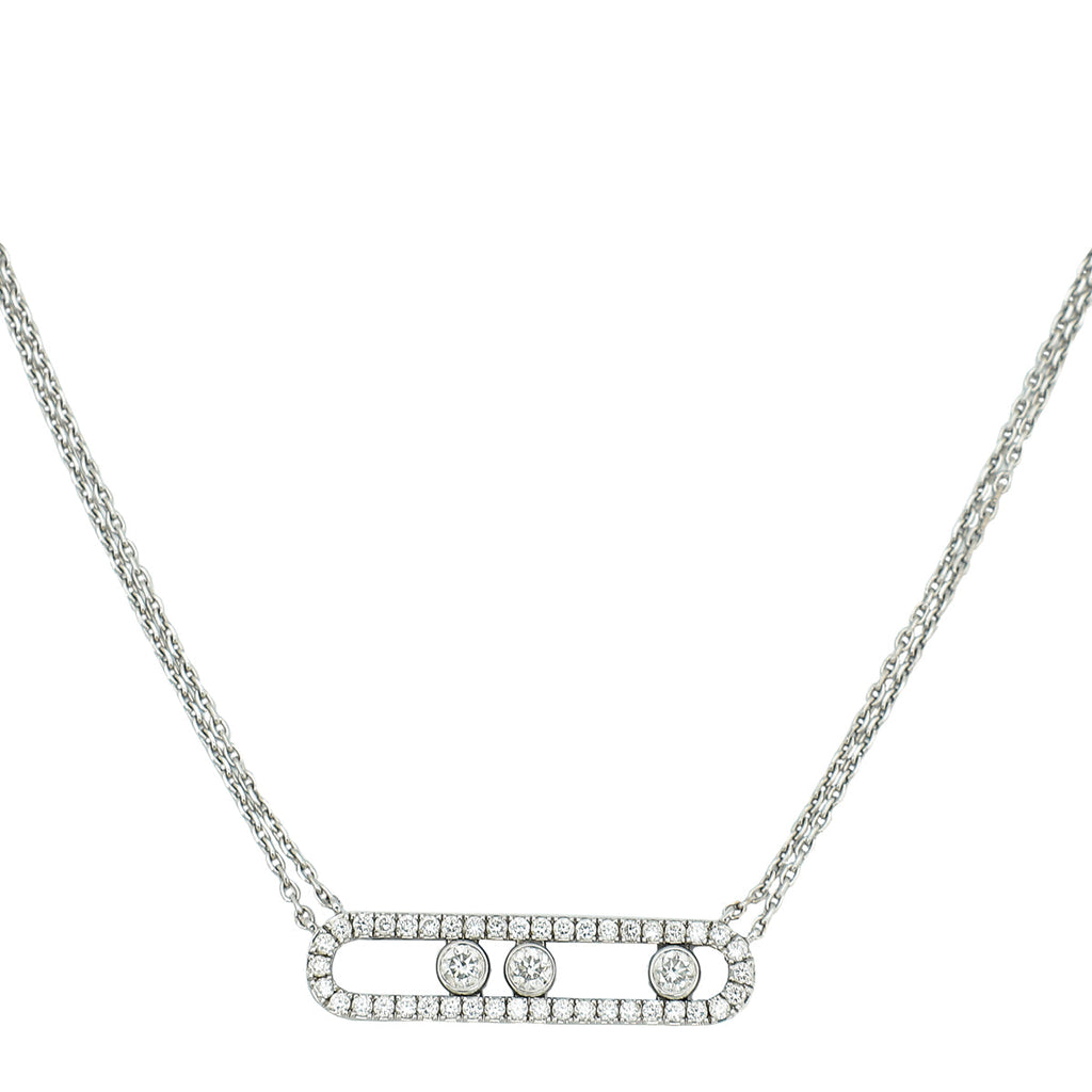 Messika 18K White Gold Diamond Move Pave Double Chain Necklace