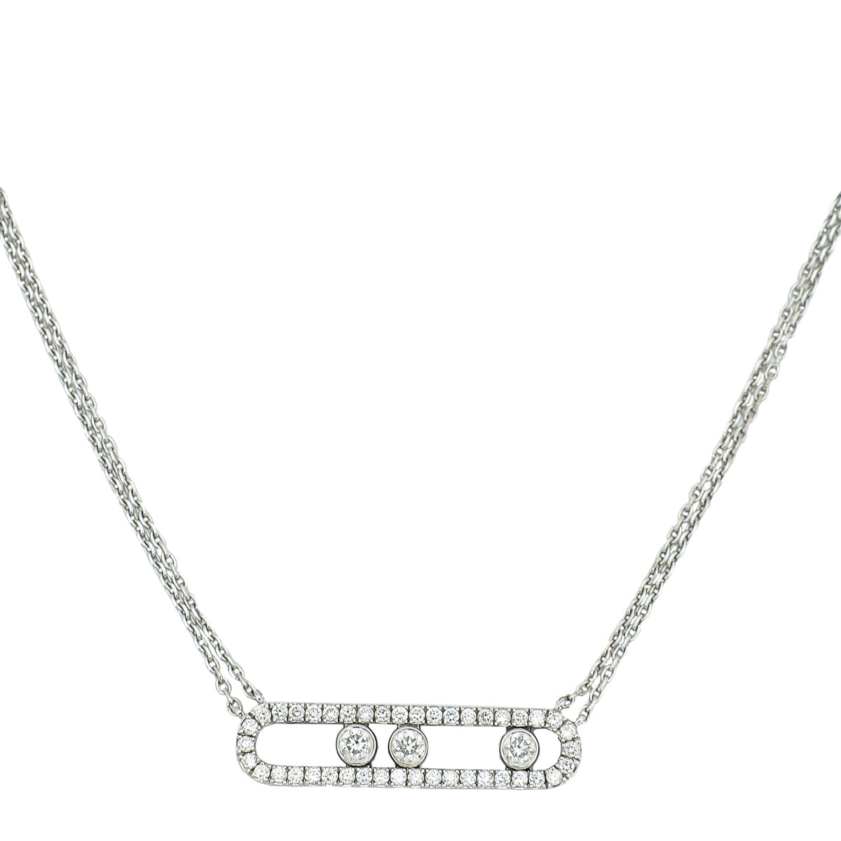 Messika 18K White Gold Diamond Move Pave Double Chain Necklace