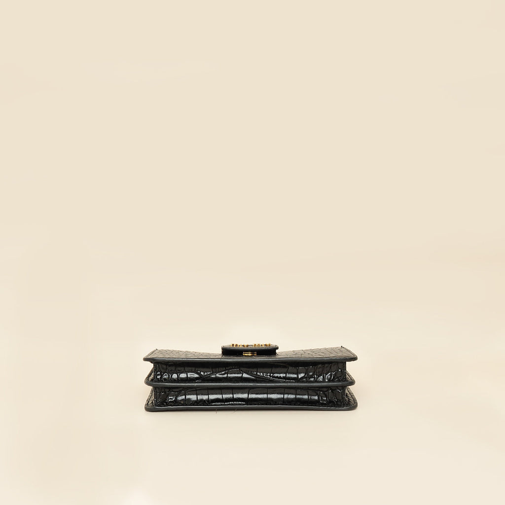 Miu Miu Black Crocodile Embossed Clutch Bag