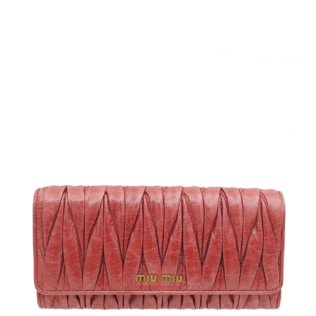 MIU MIU Red Pink Matelassé Nappa Wallet