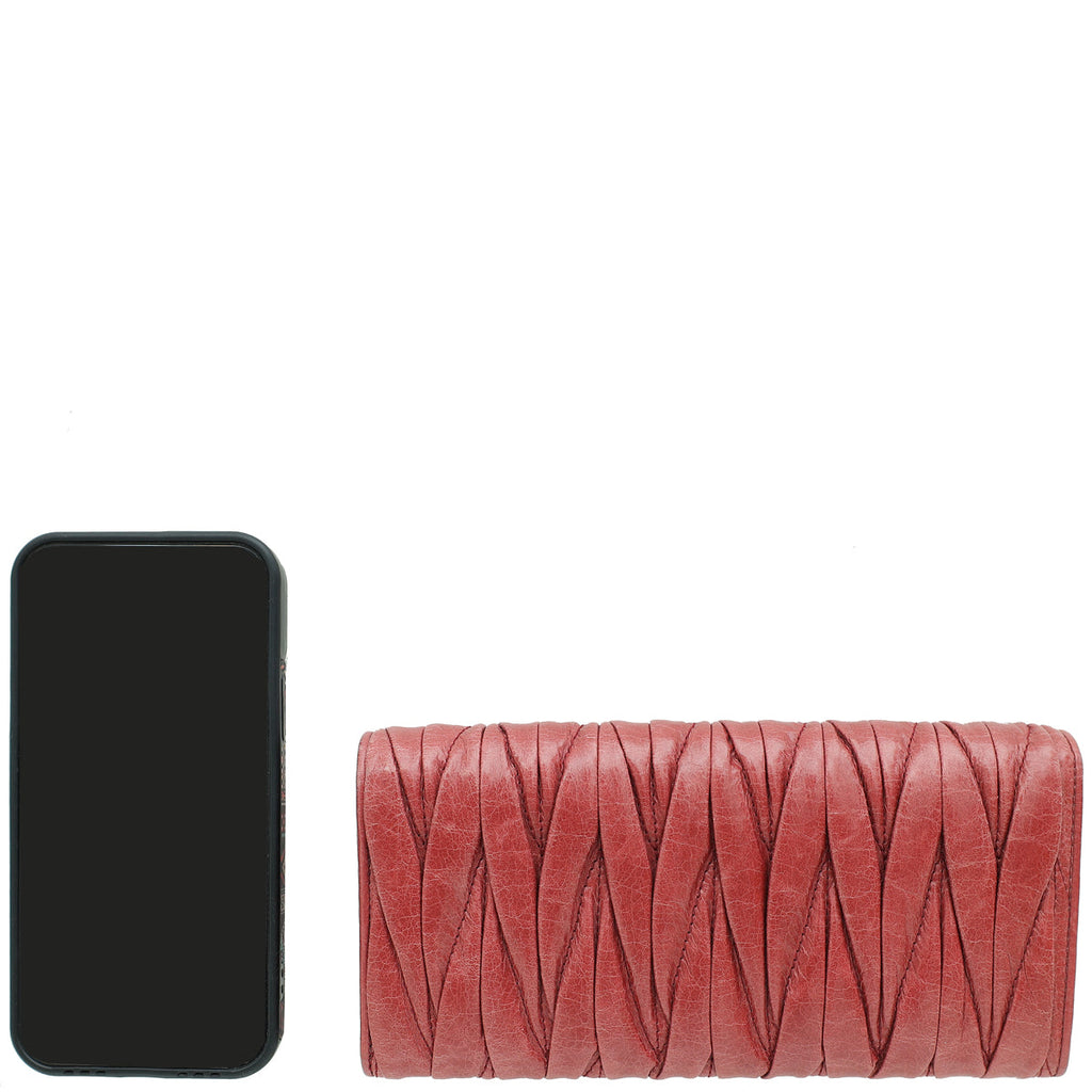 MIU MIU Red Pink Matelassé Nappa Wallet