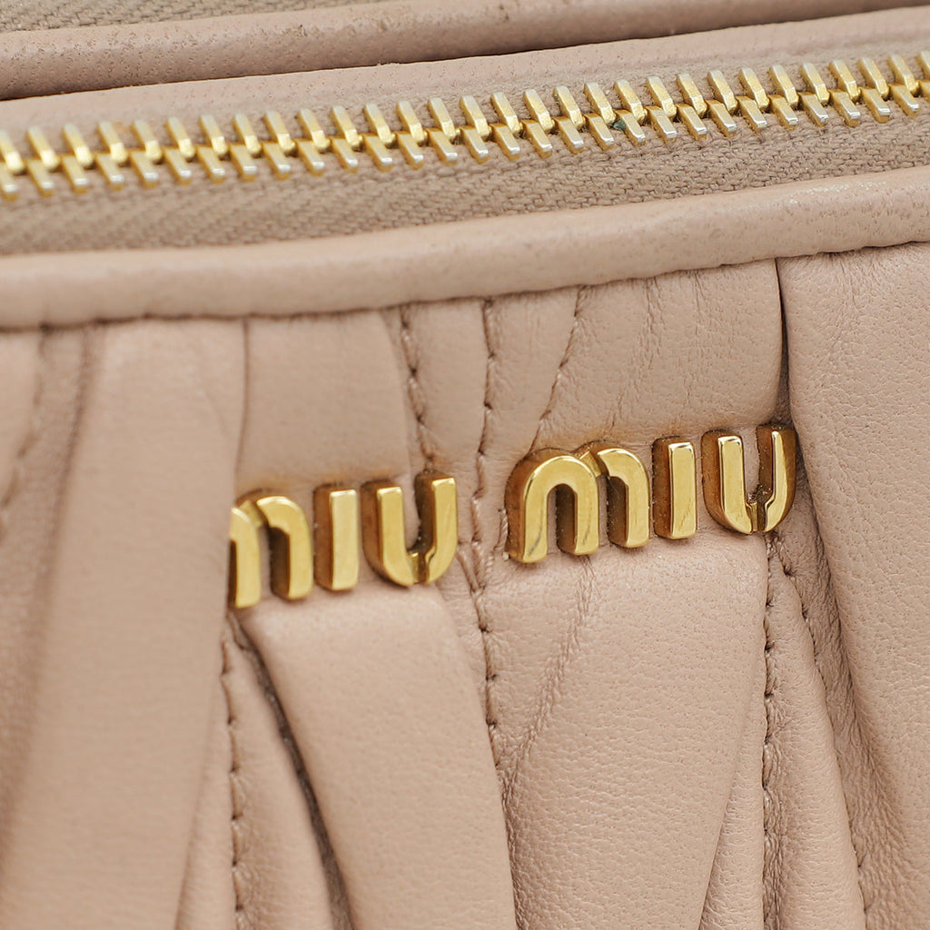 Miu Miu Nude Double Zip Matelassé Crossbody Bag