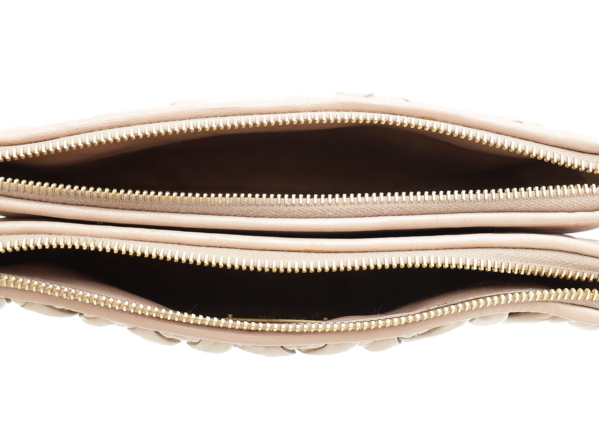 Miu Miu Nude Double Zip Matelassé Crossbody Bag