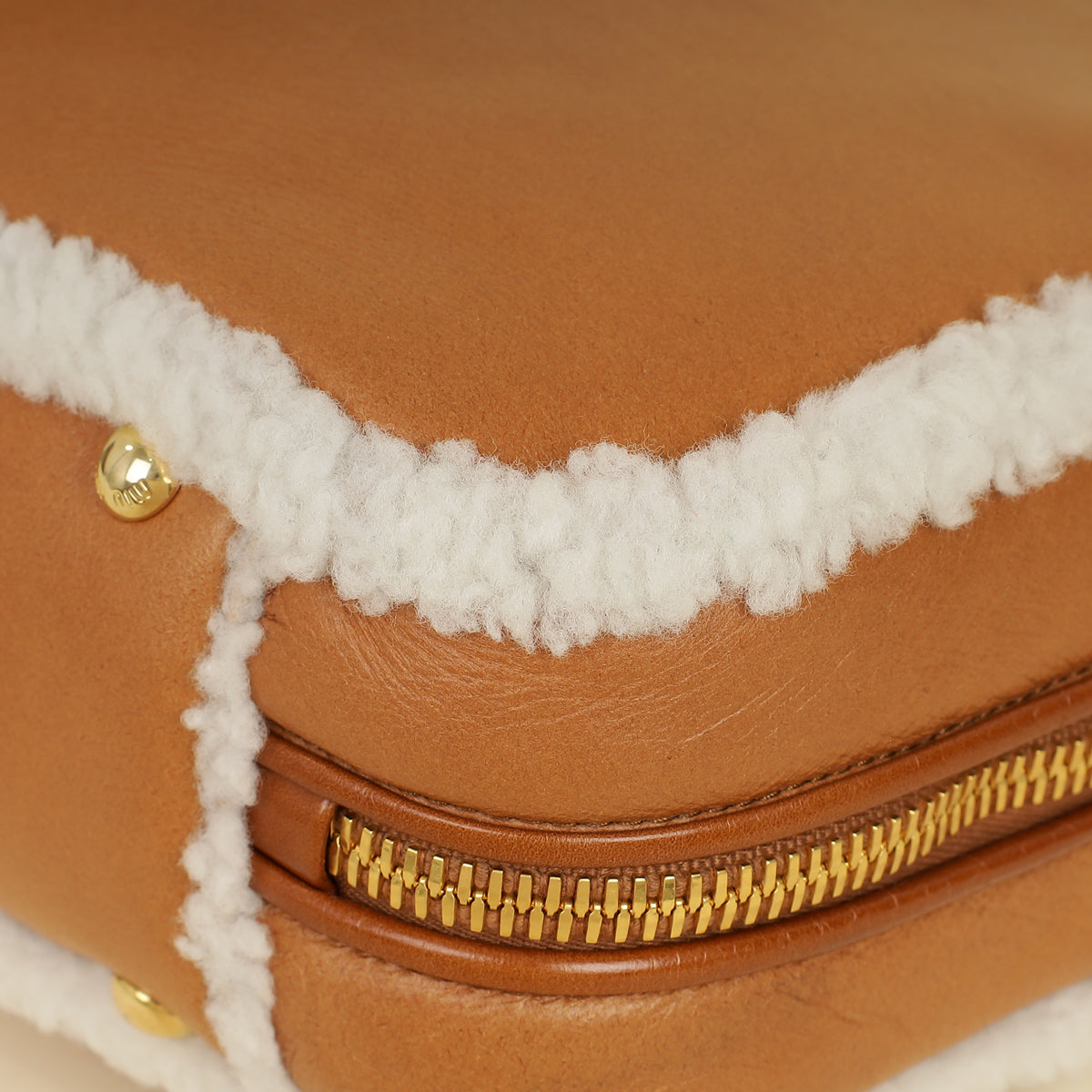 Miu Miu Bicolor Beau Shearling Top-Handle Bag
