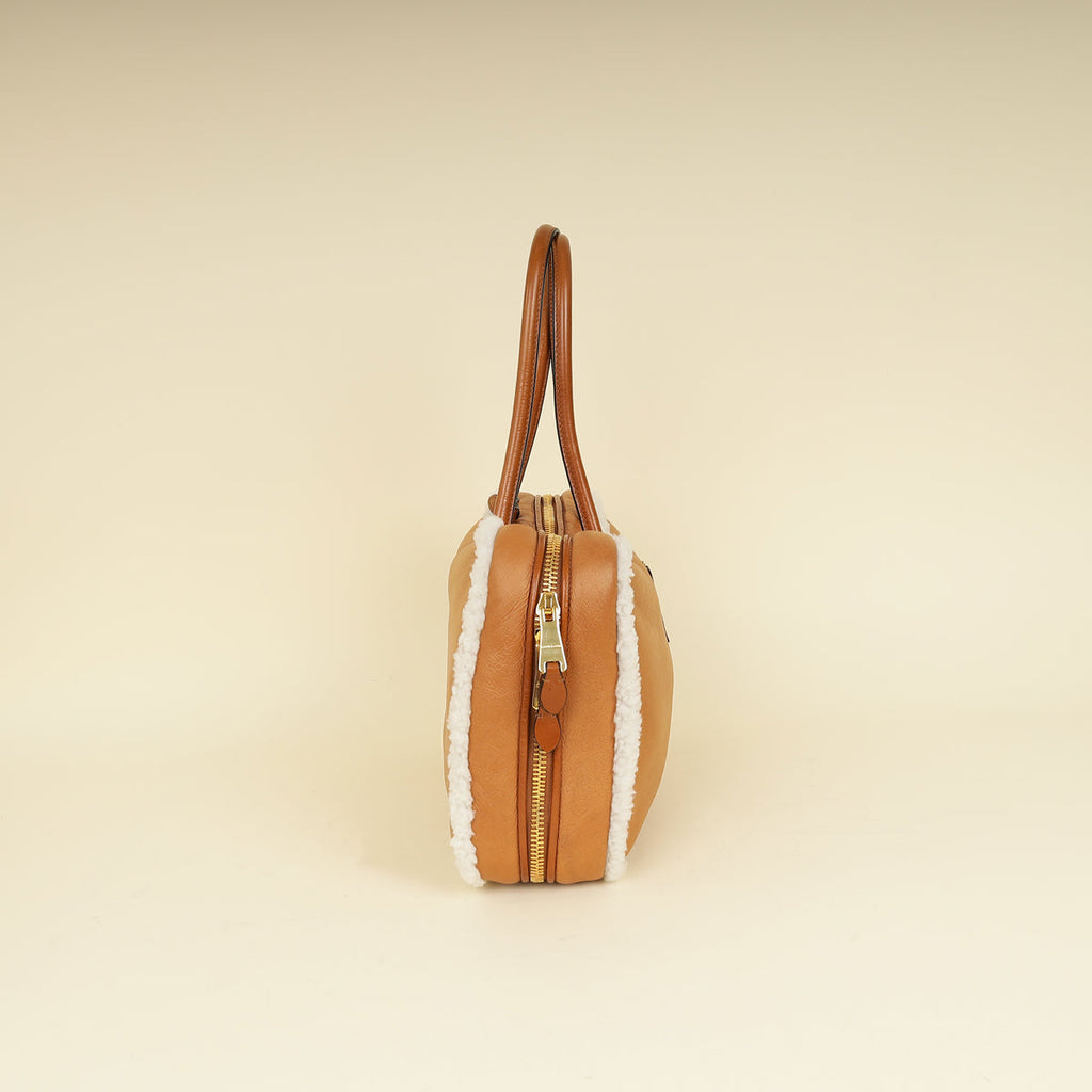 Miu Miu Bicolor Beau Shearling Top-Handle Bag