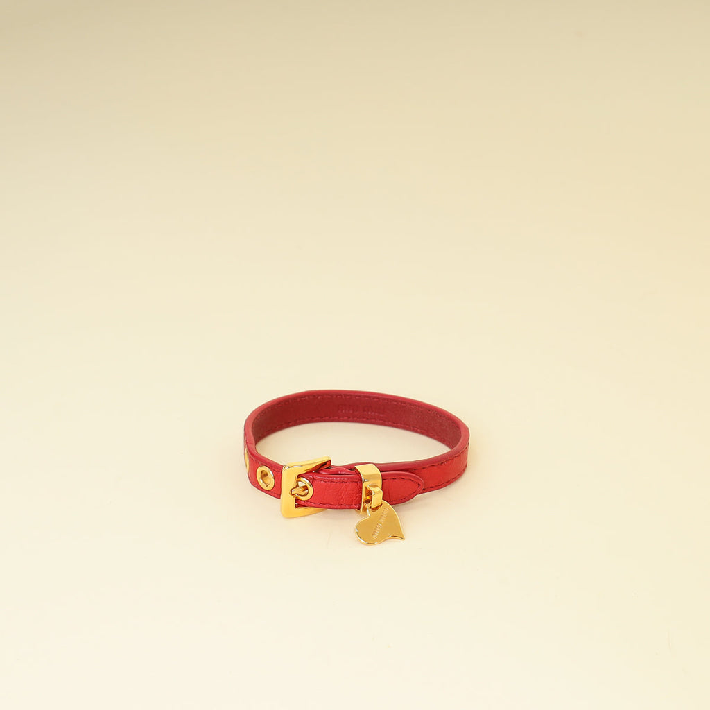 Miu Miu Red Heart Charm Ostrich Wrap Bracelet