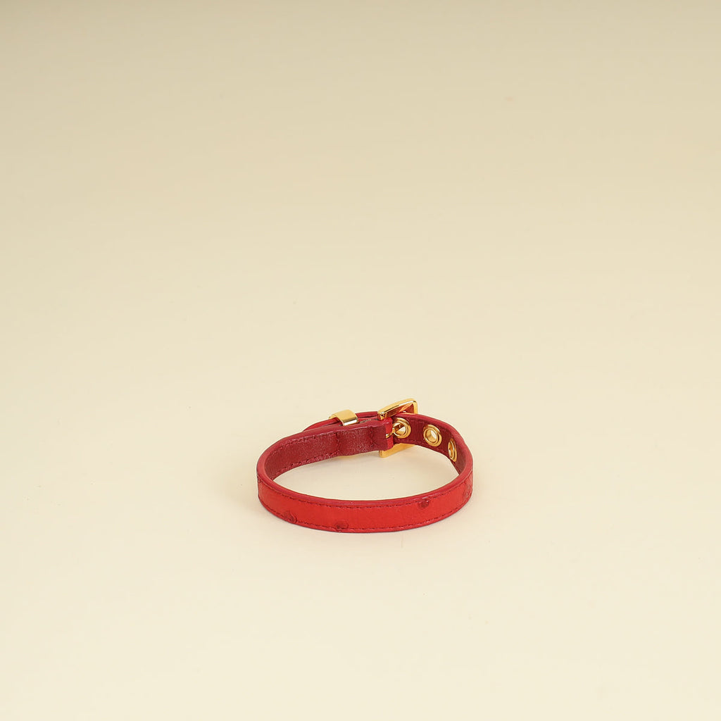 Miu Miu Red Heart Charm Ostrich Wrap Bracelet