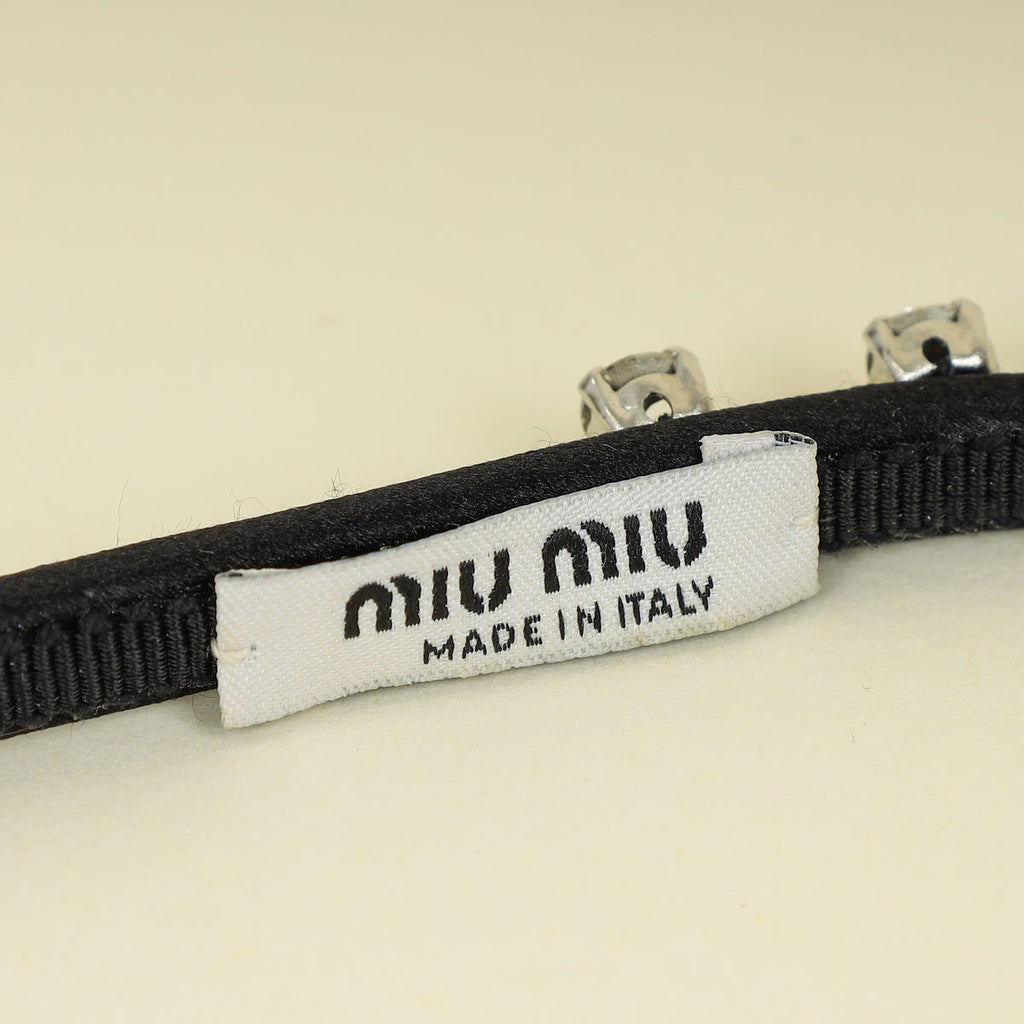 Miu Miu Black Satin Crystal Embellished Headband