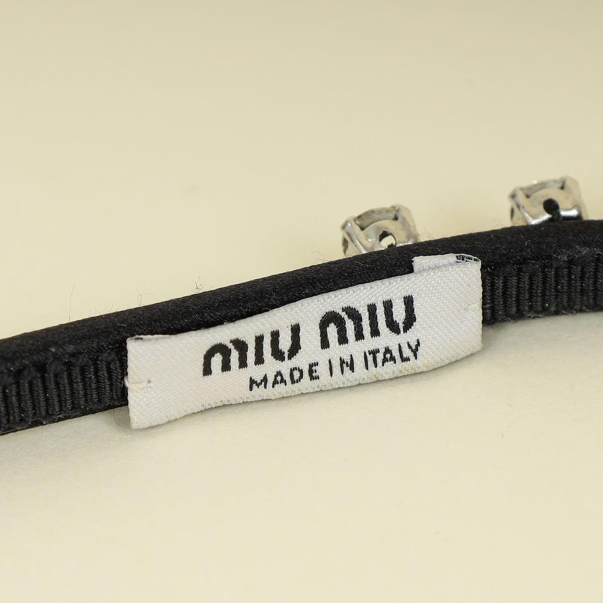 Miu Miu Black Satin Crystal Embellished Headband