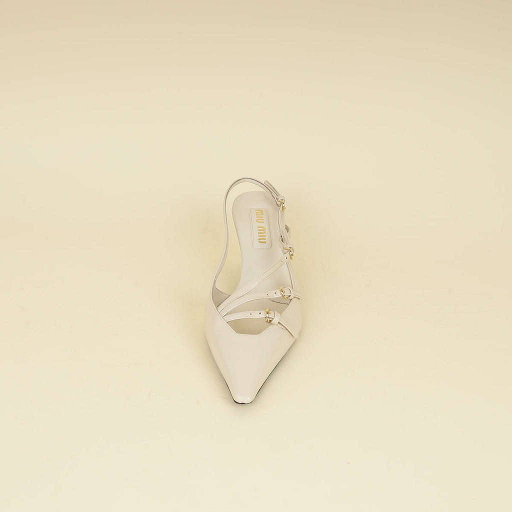 Miu Miu Cream Buckle Slingback Pump 40