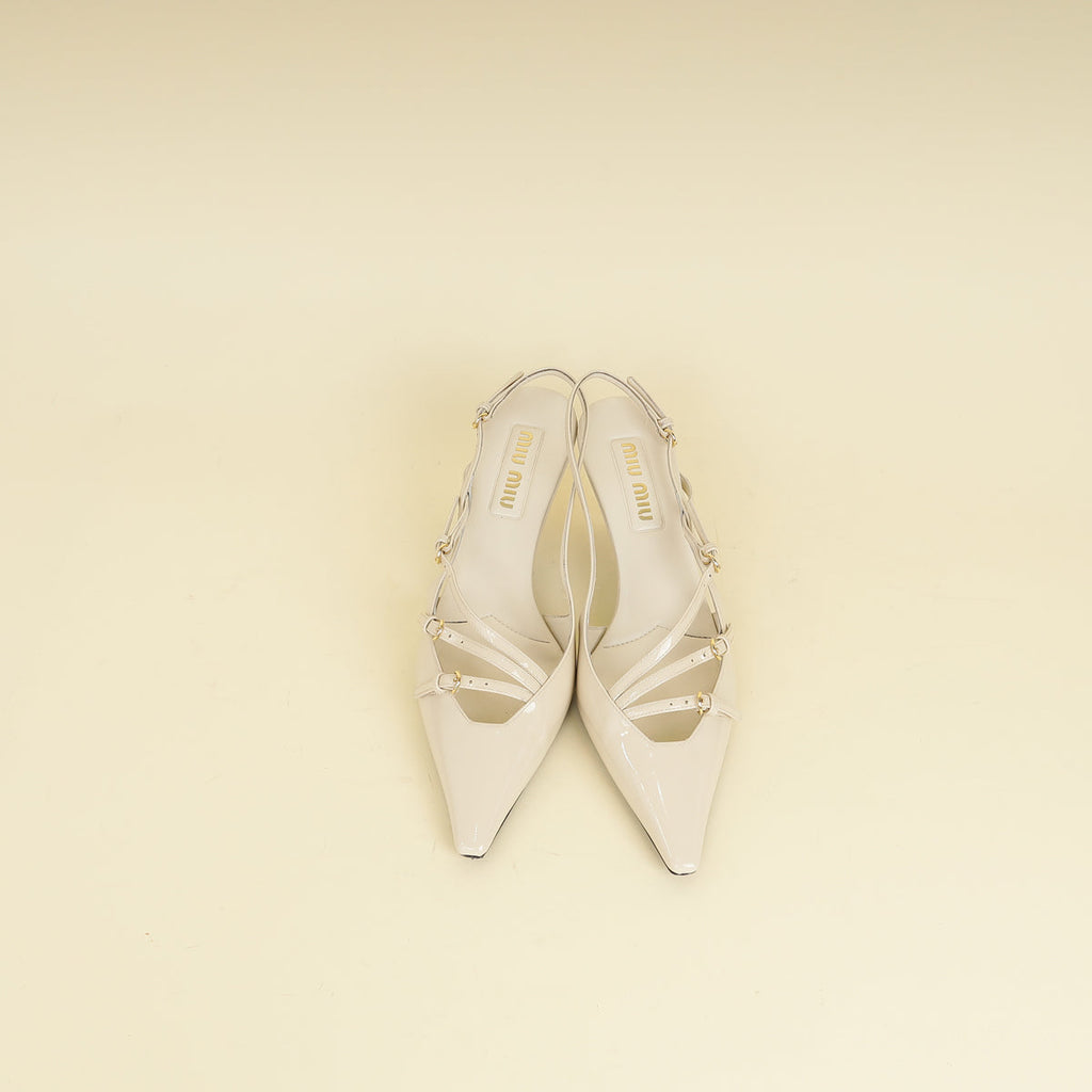 Miu Miu Cream Buckle Slingback Pump 40