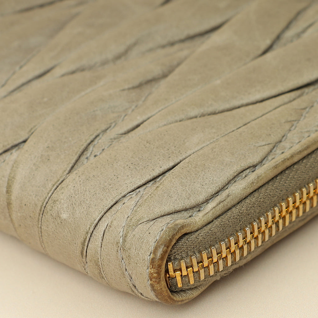 Miu Miu Gray Matelassé Nappa Zip Around Wallet