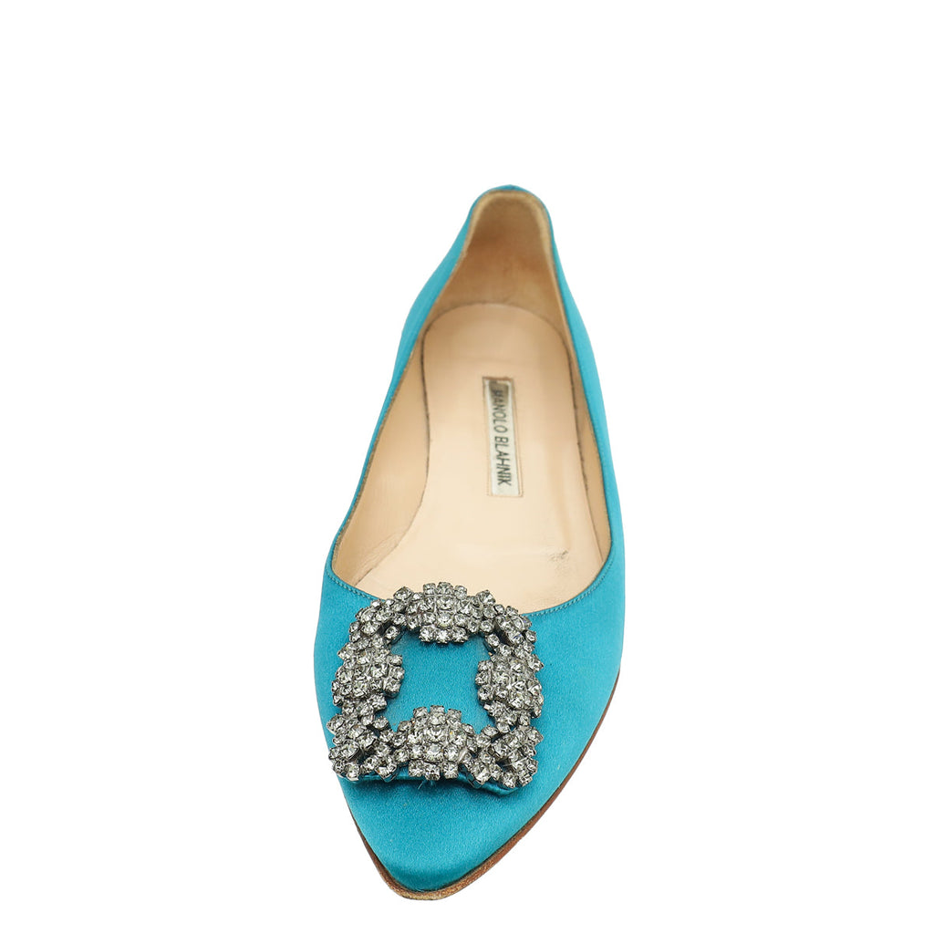 Manolo Blahnik Teal Hangisi Flats 37