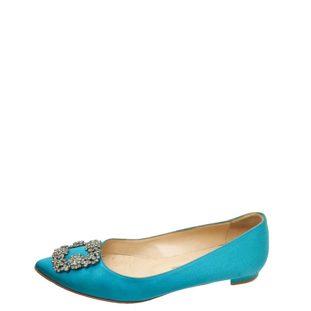 Manolo Blahnik Teal Hangisi Flats 37