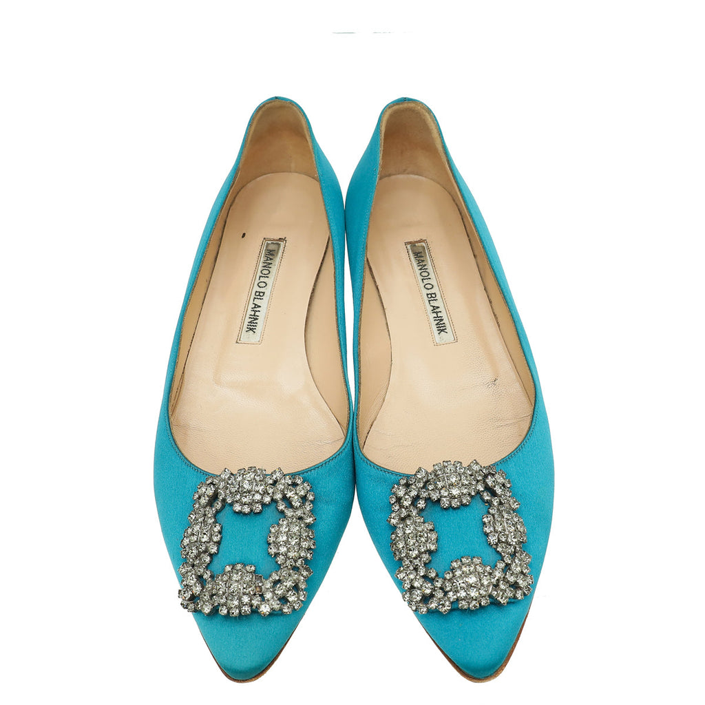 Manolo Blahnik Teal Hangisi Flats 37