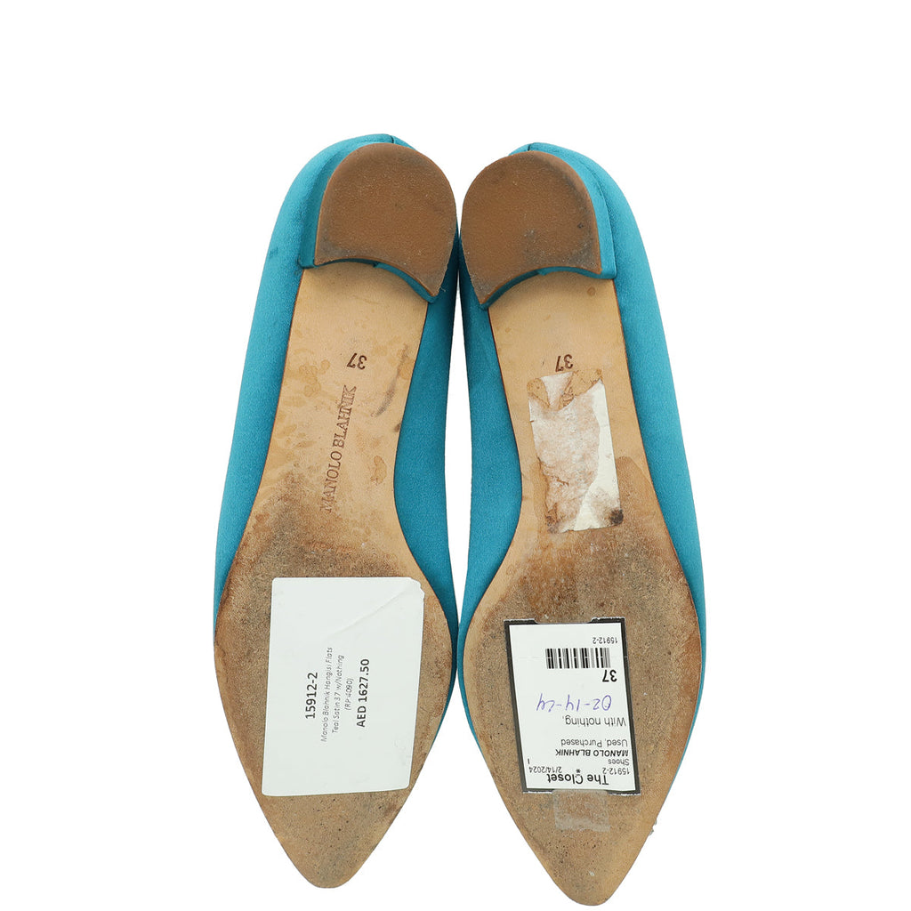 Manolo Blahnik Teal Hangisi Flats 37
