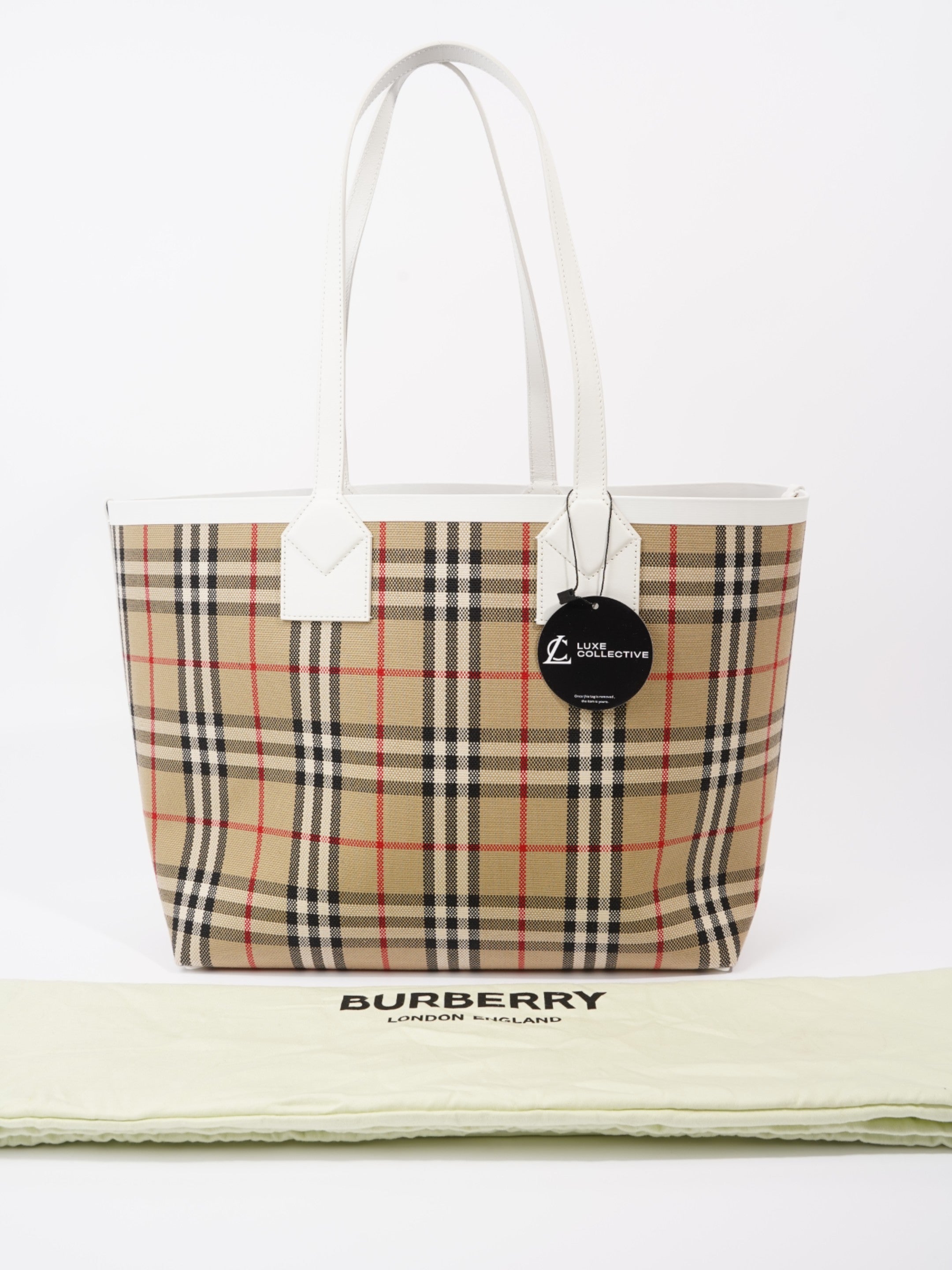 Burberry London Check Tote Bag Vintage Check / White Fabric Medium