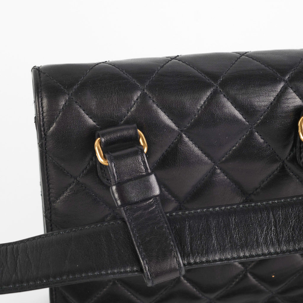 Chanel Vintage Square Mini Black Lambskin Belt Bag Size 70