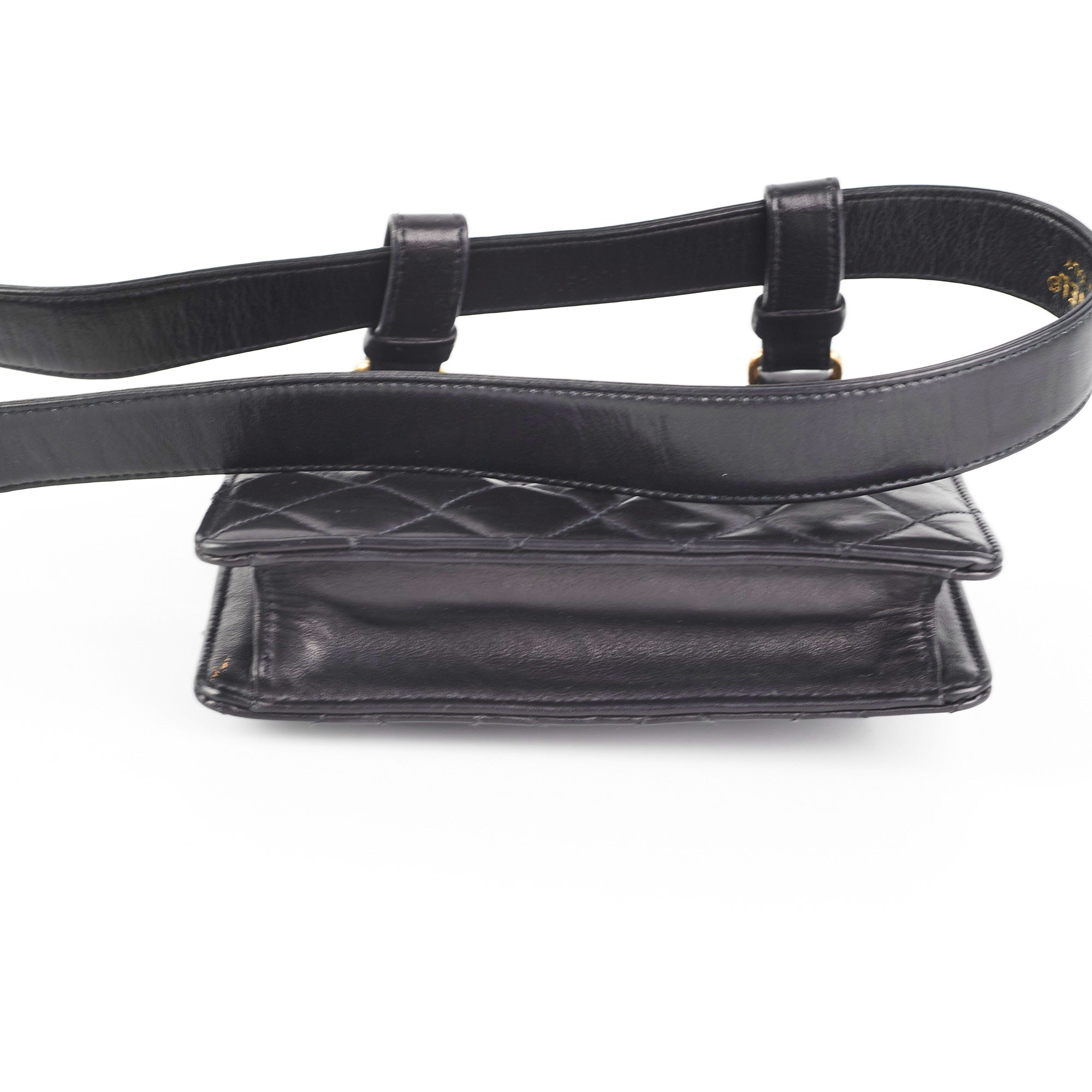 Chanel Vintage Square Mini Black Lambskin Belt Bag Size 70