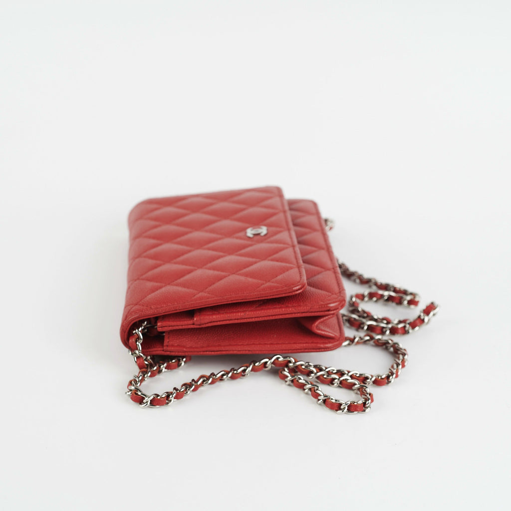 Chanel Caviar Wallet on Chain WOC Red