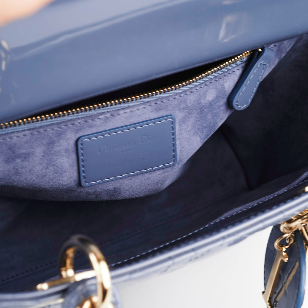 Lady Dior Medium Patent Blue/Grey