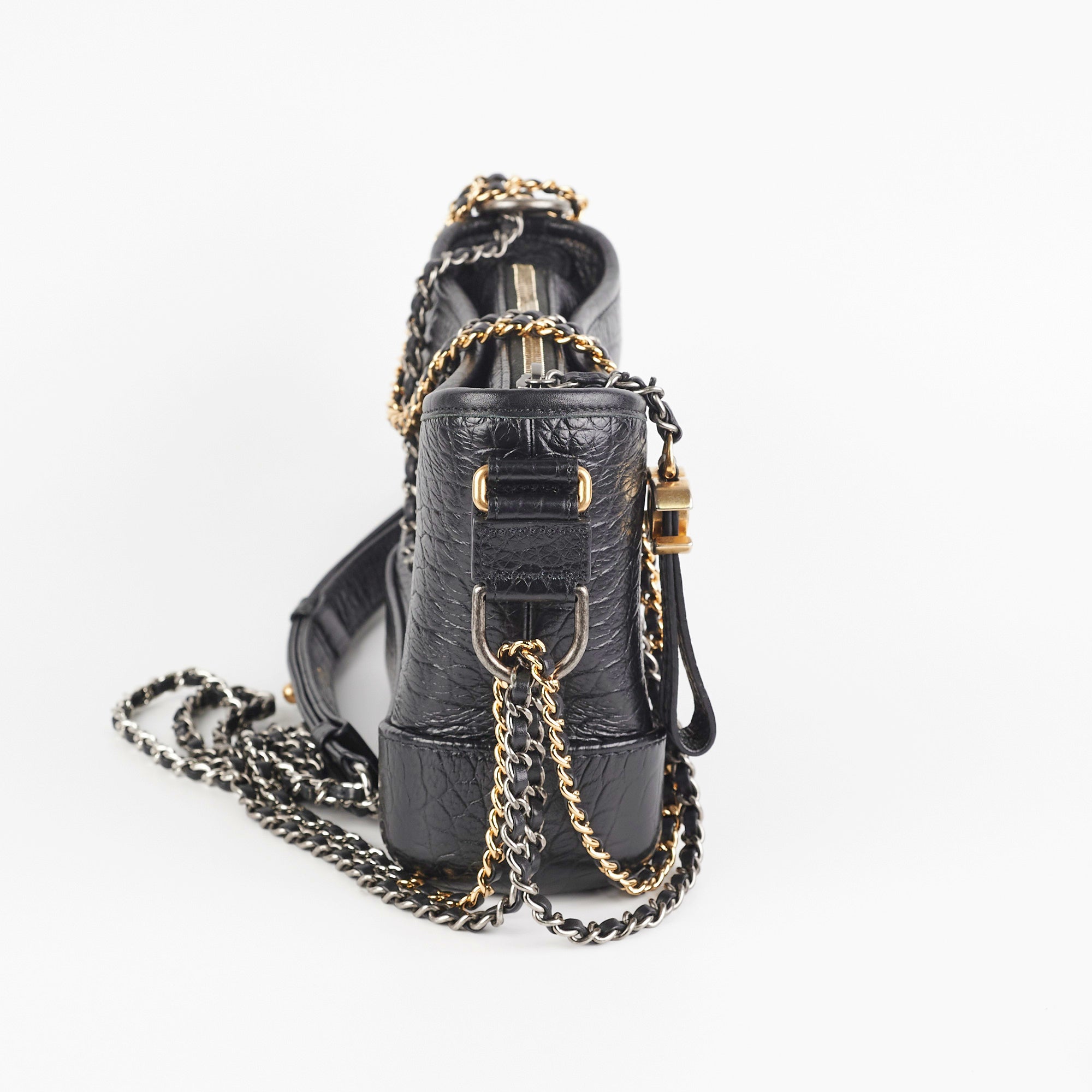 Chanel Small Gabrielle Black Croc Embossed Bag