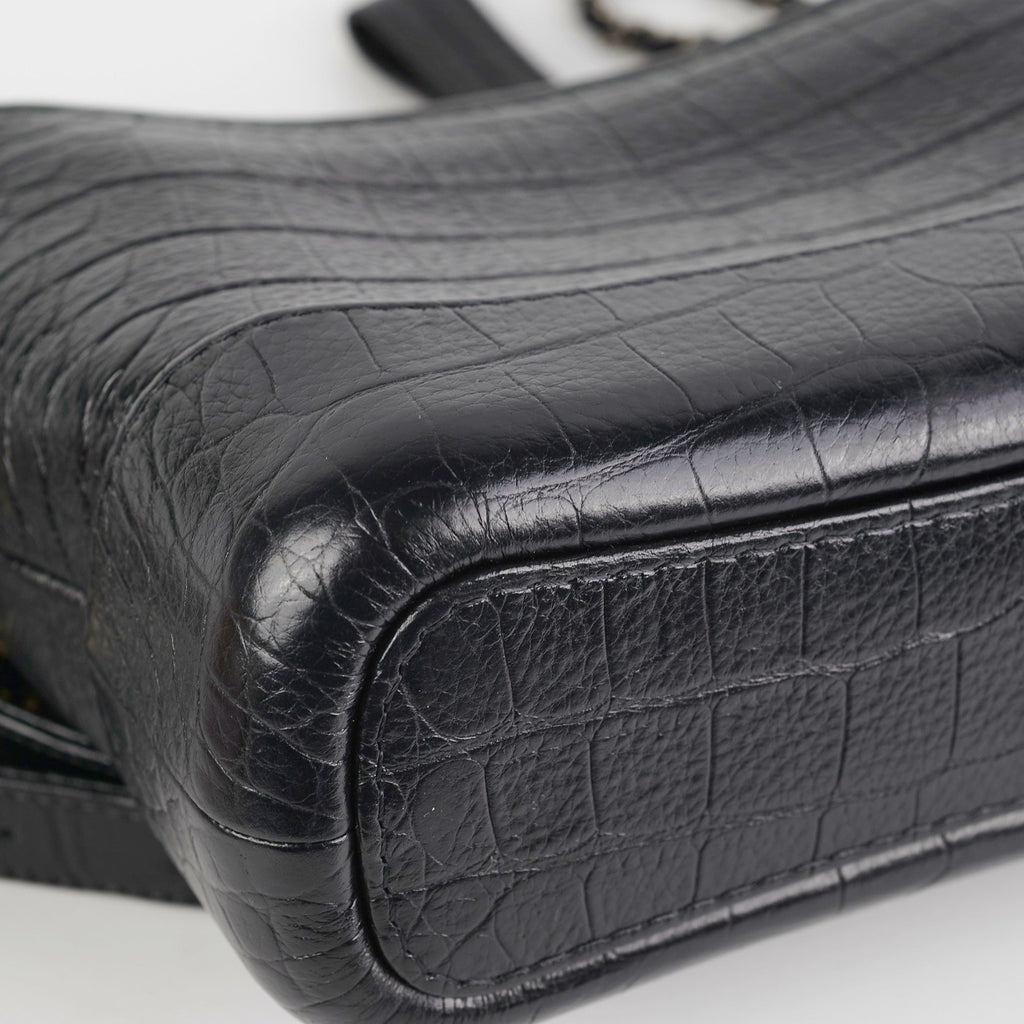 Chanel Small Gabrielle Black Croc Embossed Bag