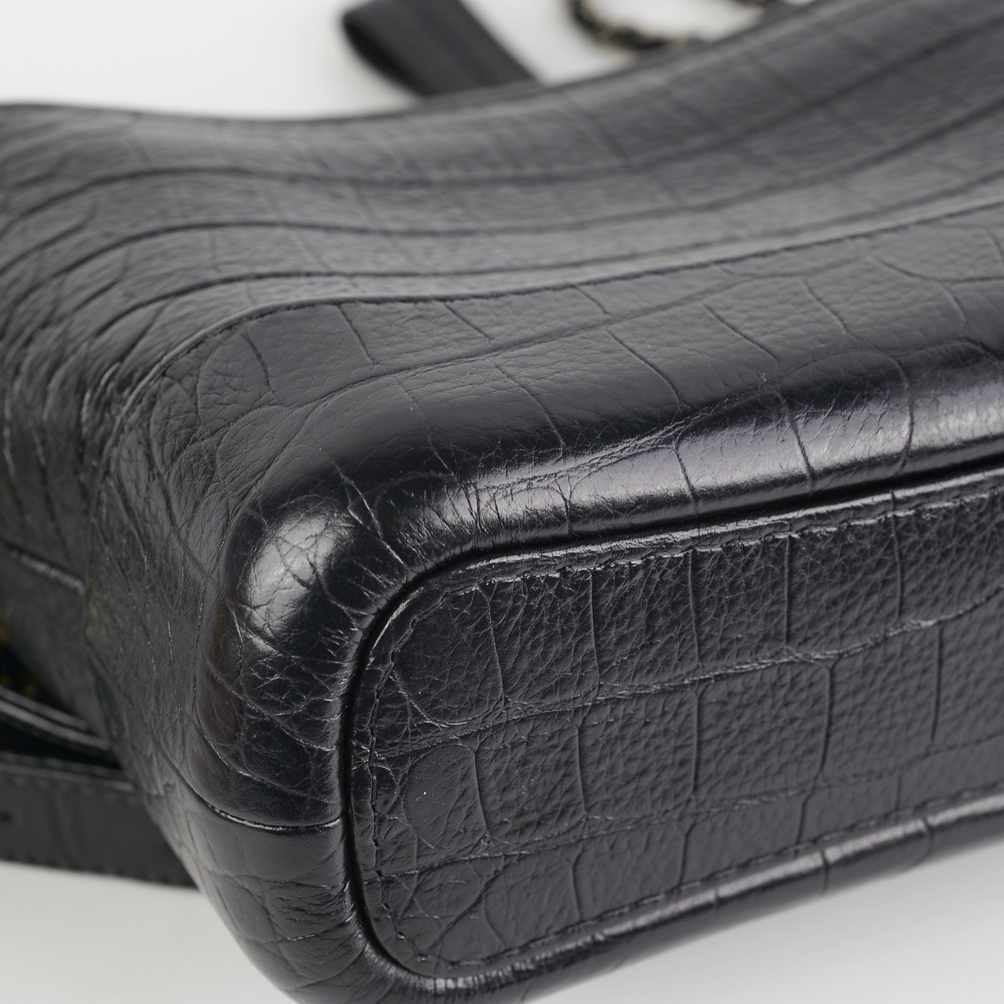 Chanel Small Gabrielle Black Croc Embossed Bag