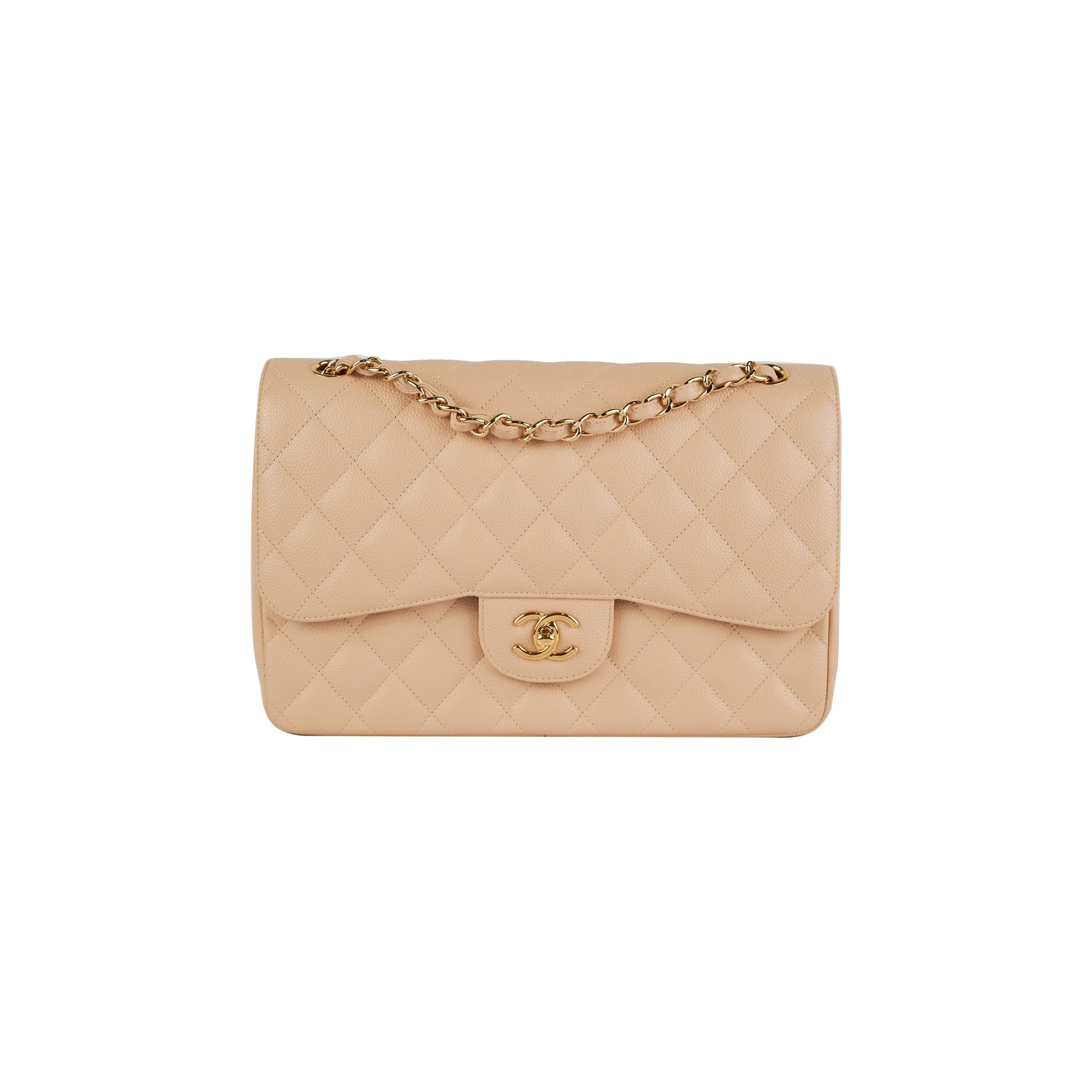 Chanel Classic Double Flap Jumbo Beige Caviar Bag