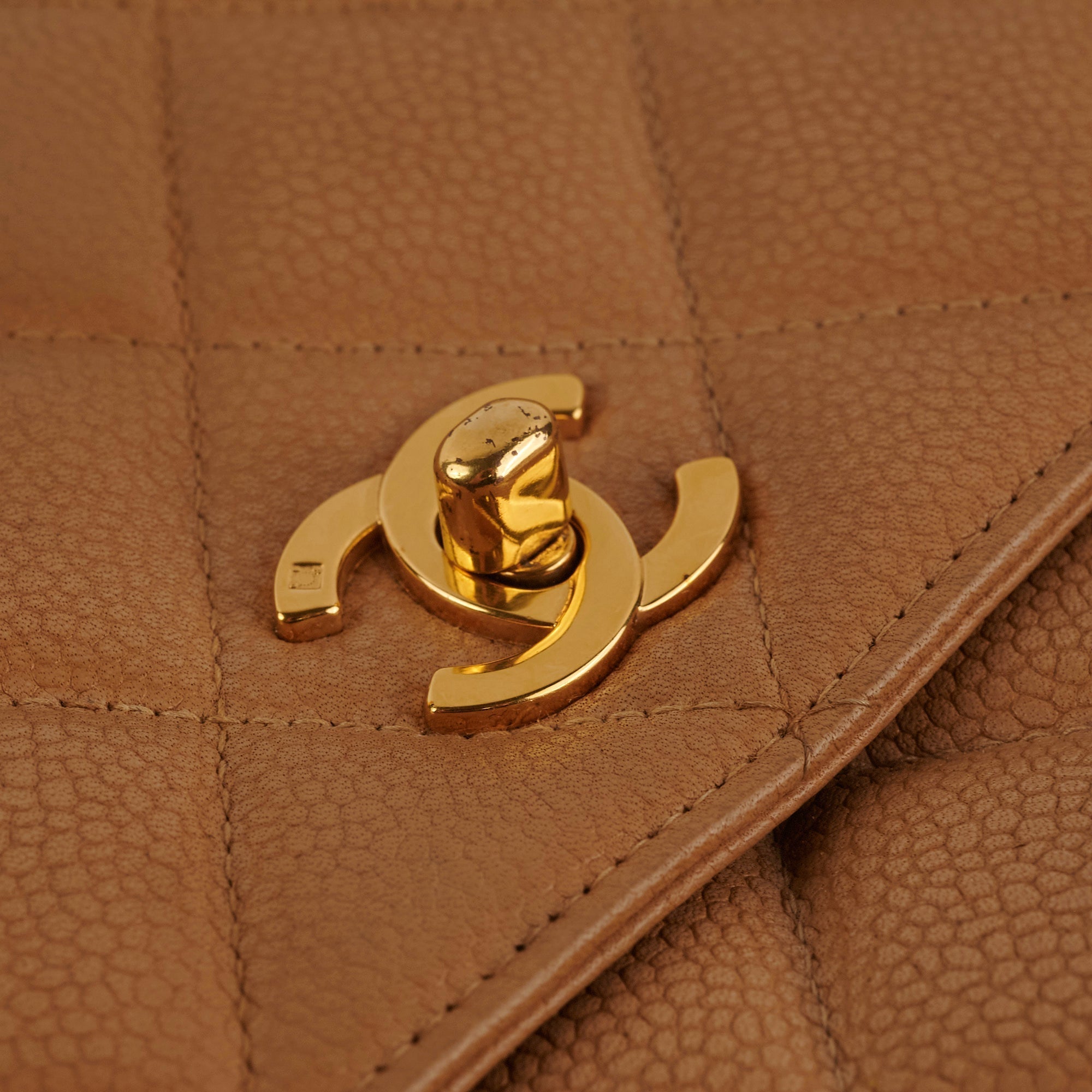 Chanel Vintage Square Caviar Beige Bag