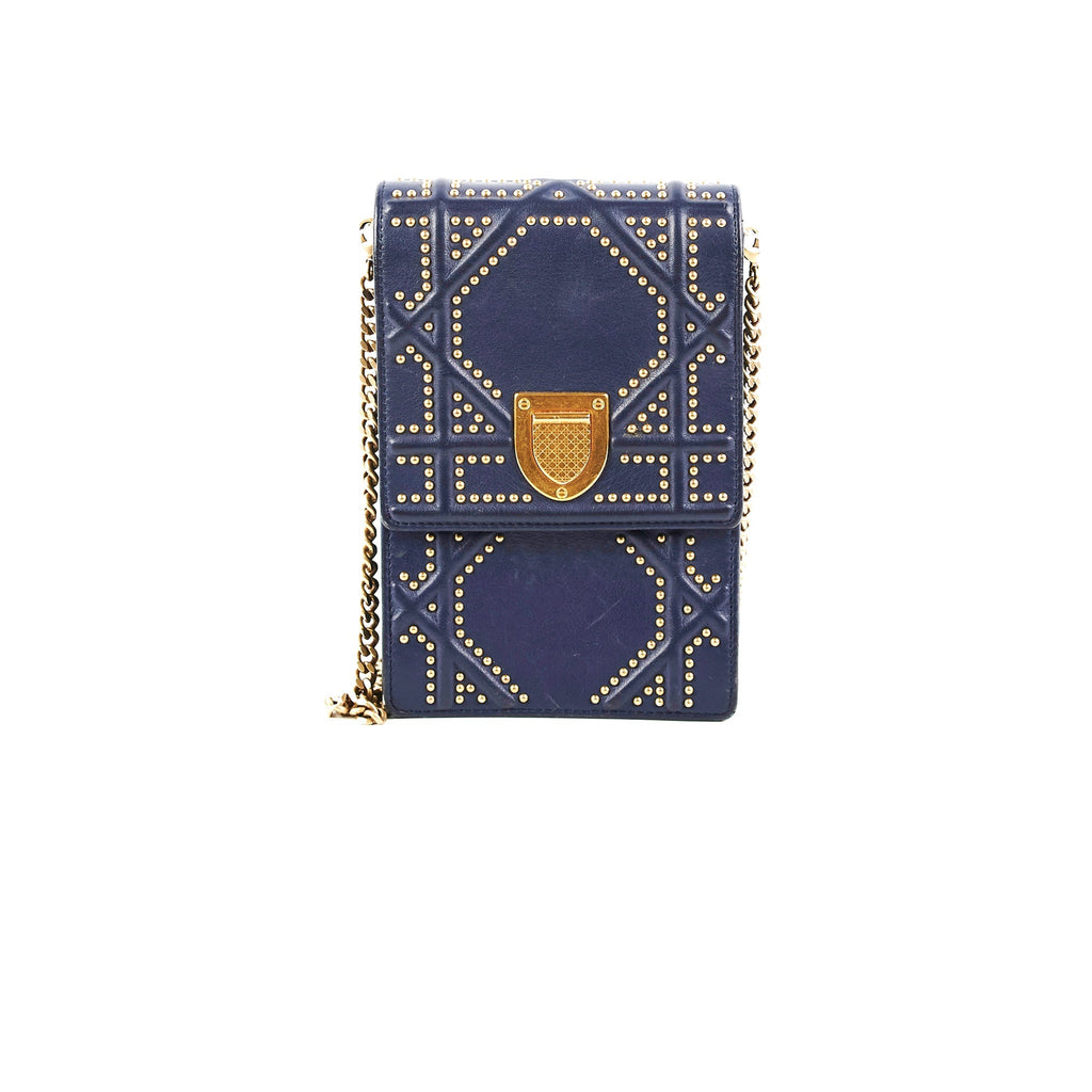 Christian Dior Vertical Diorama Navy Studded Crossbody Bag