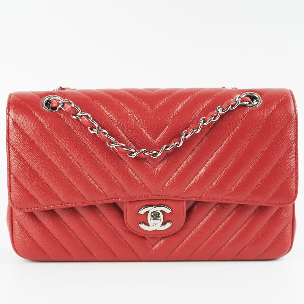 ITEM 27 - Chanel Chevron Classic Medium/Large Flap Red 16S