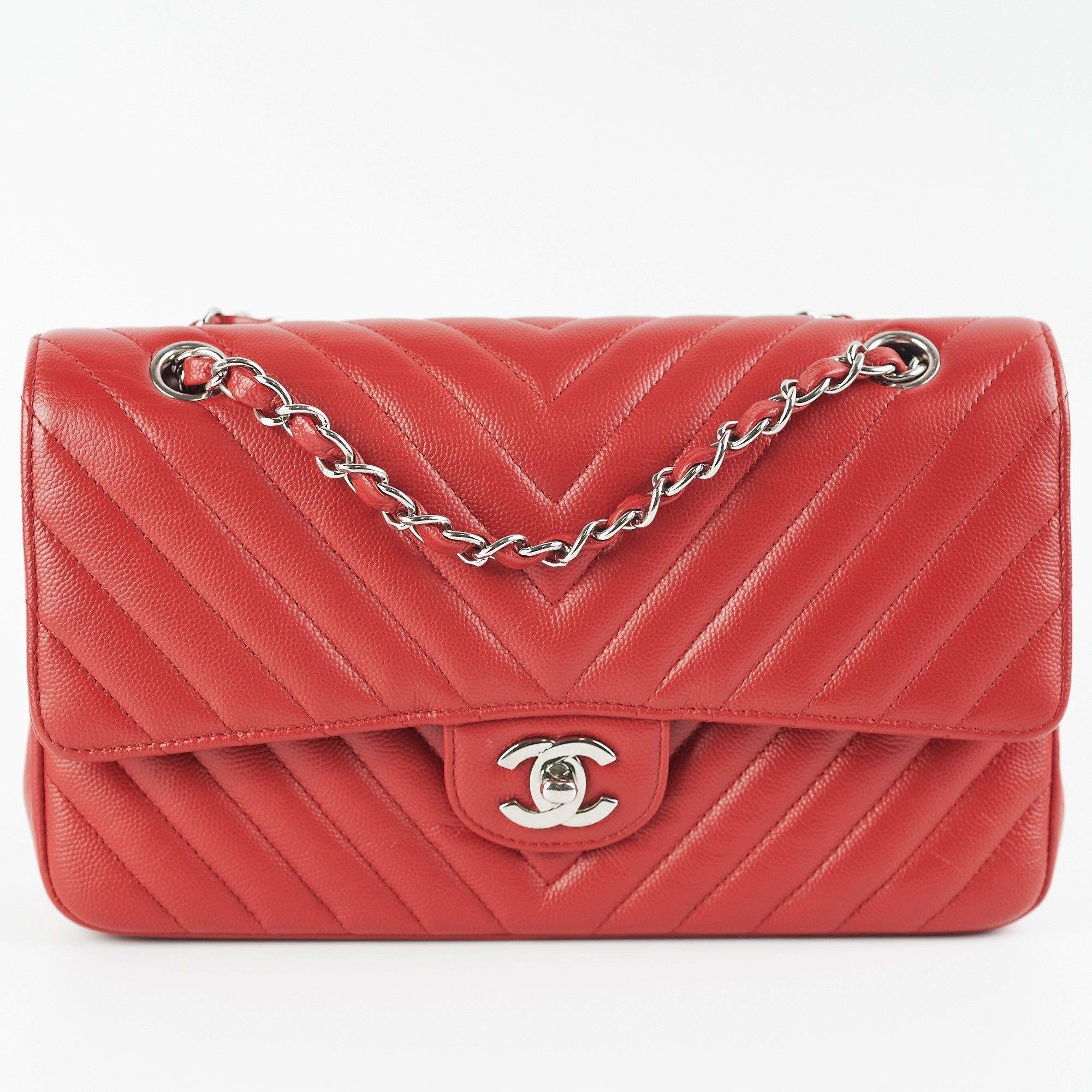 ITEM 27 - Chanel Chevron Classic Medium/Large Flap Red 16S