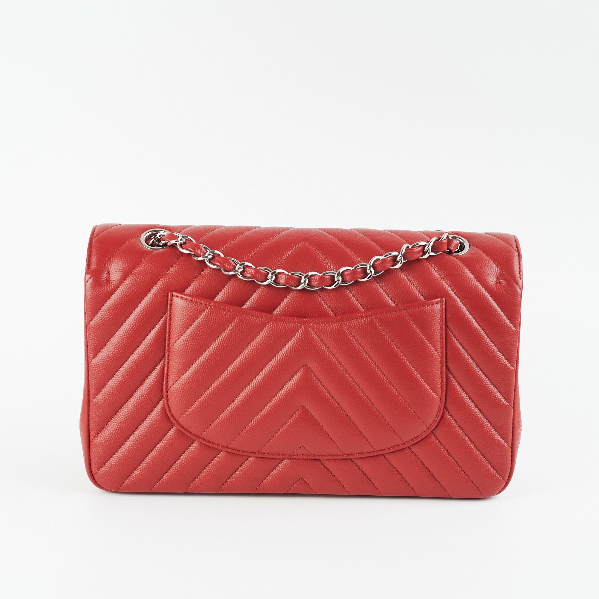 ITEM 27 - Chanel Chevron Classic Medium/Large Flap Red 16S