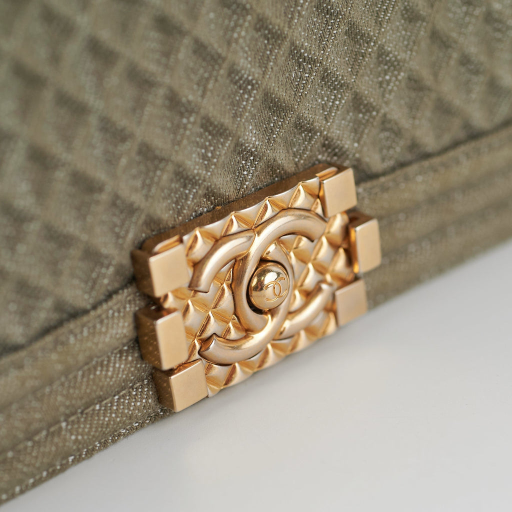 Chanel Old Medium Boy Denim Olive Shoulder Bag