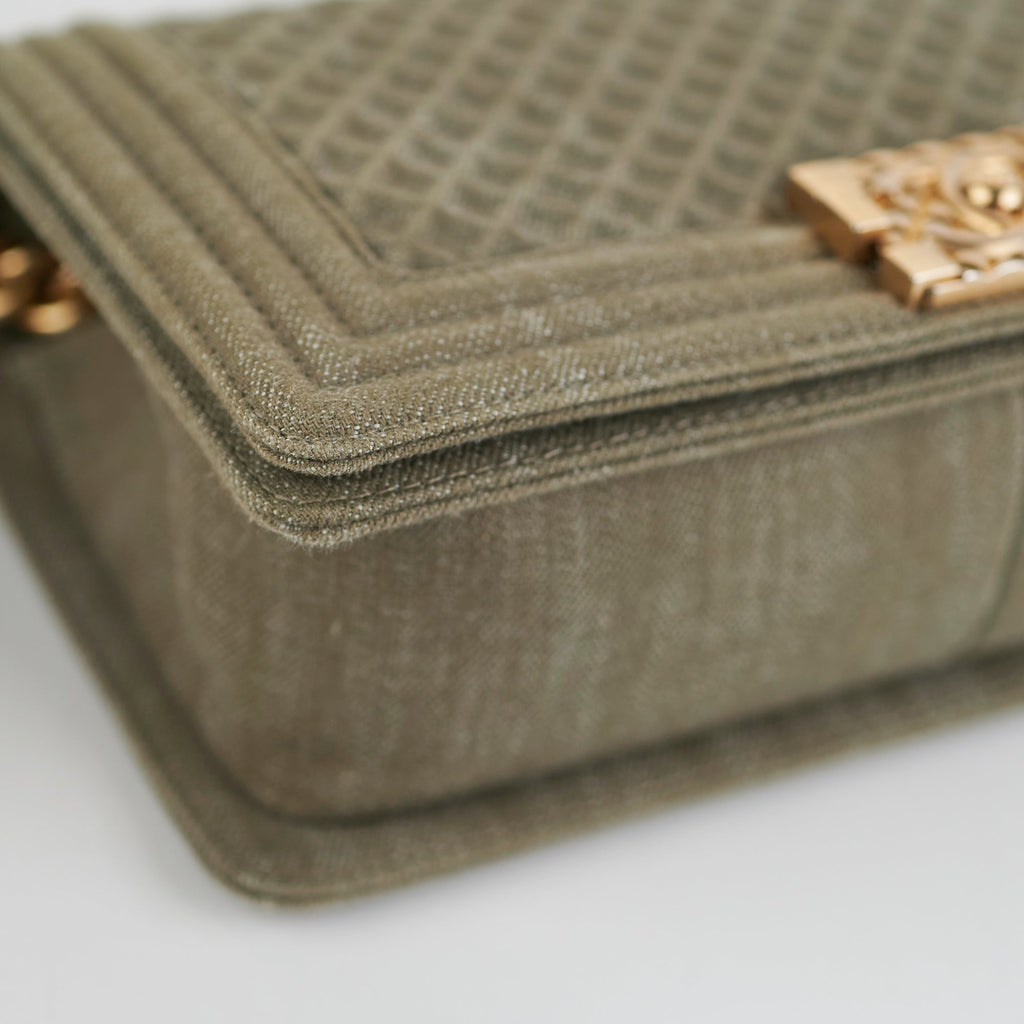 Chanel Old Medium Boy Denim Olive Shoulder Bag