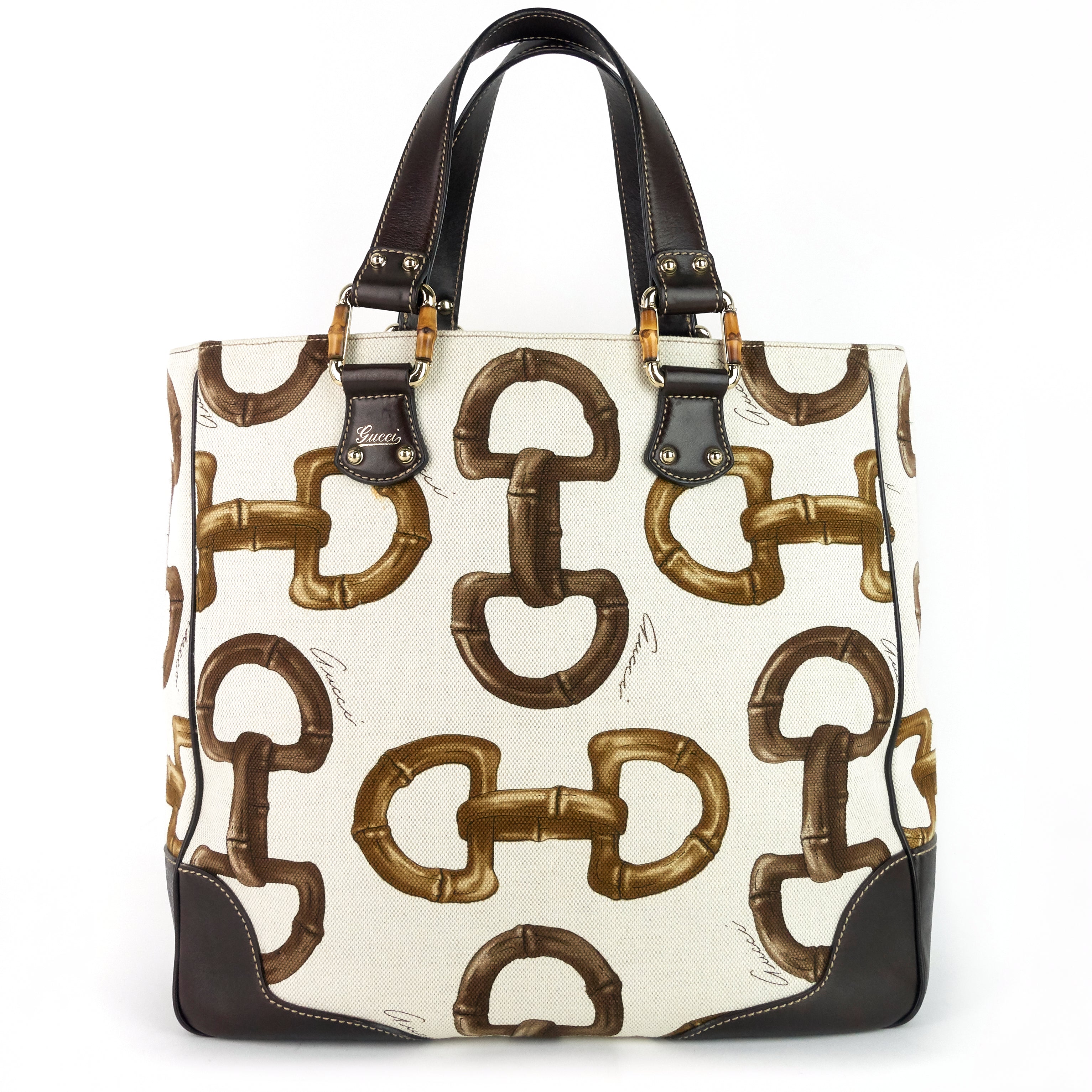 Gucci Bamboo Horsebit Print Canvas Tote Bag