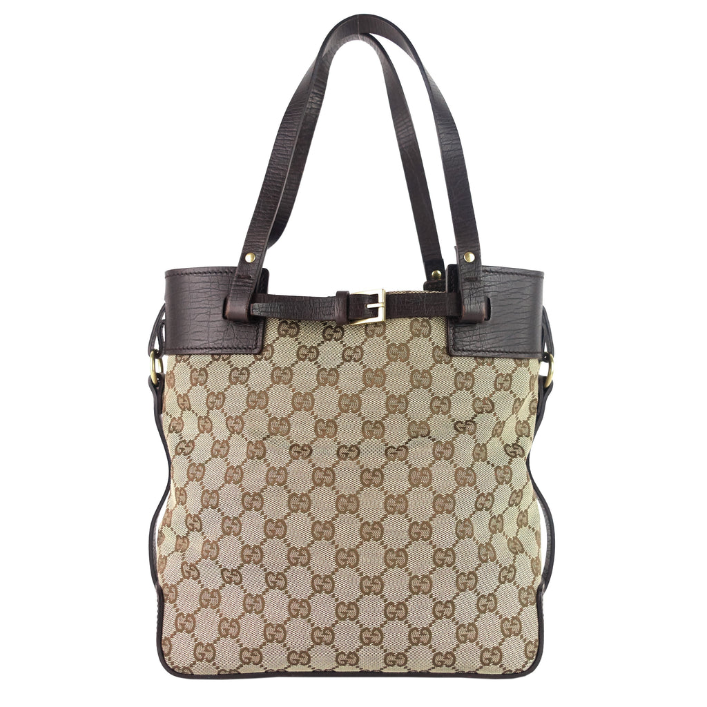 Gucci Ornamental Buckle Monogram Canvas Tote Bag
