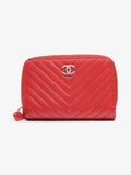 Chanel Zip Around Coin Purse Red Lambskin Leather