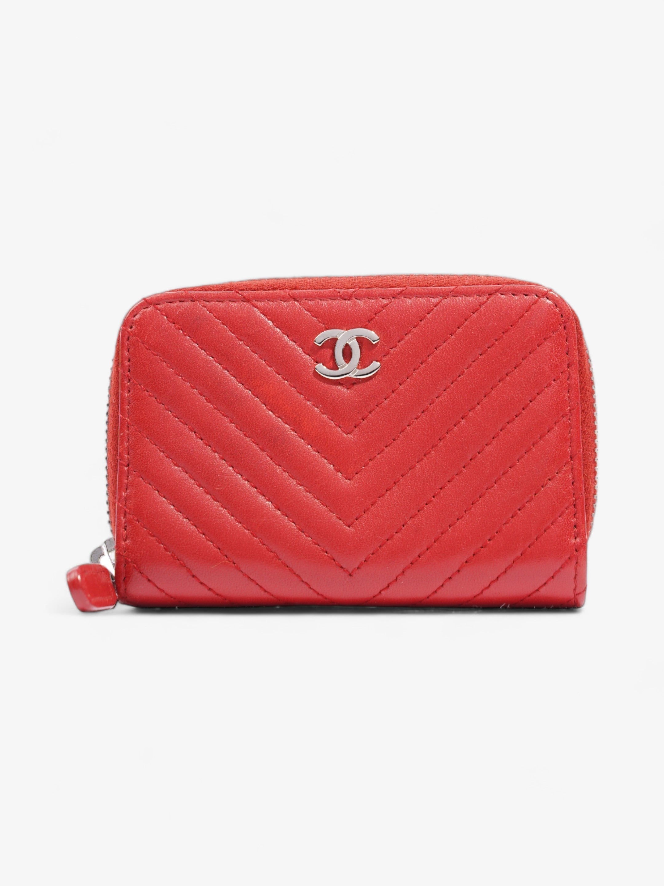 Chanel Zip Around Coin Purse Red Lambskin Leather